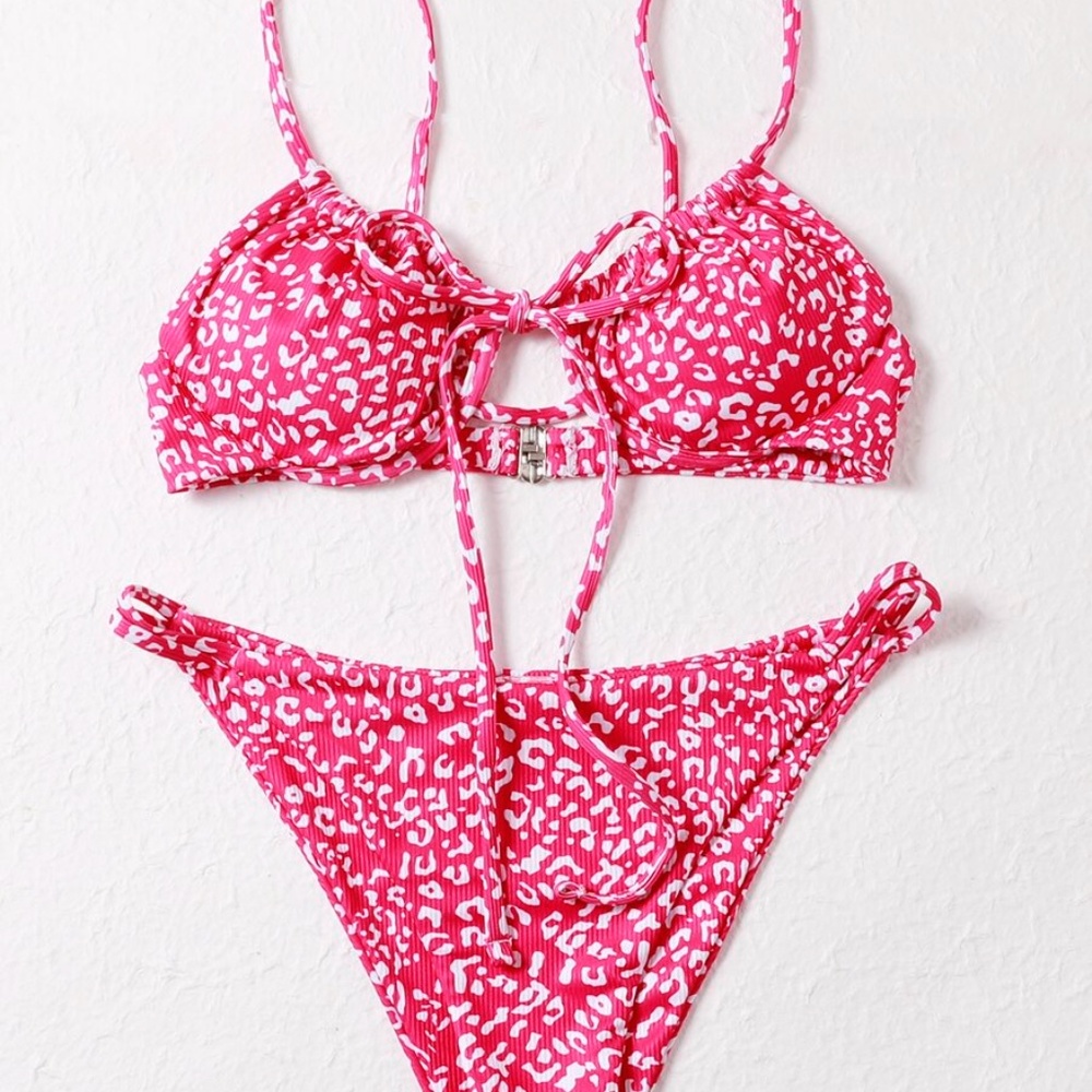 Boho camel leopard Print front tie Bikini Cheeky - Picture 4 of 6